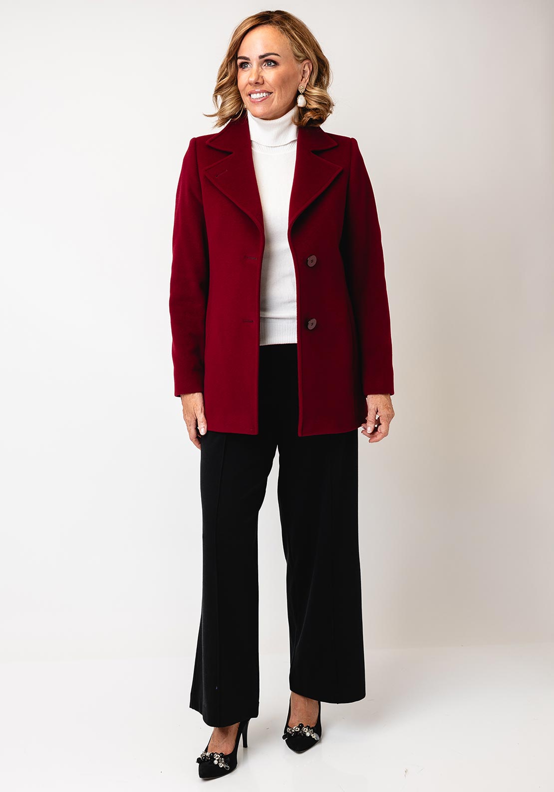 Christina Felix Short Wool Coat, Dark Red