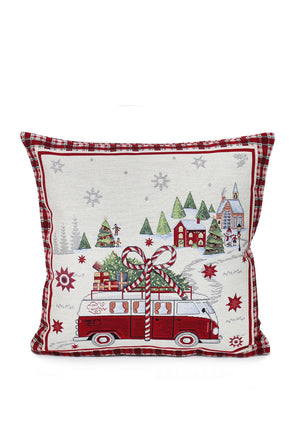 Peggy Wilkins Christmas Camper Cushion 45x45cm, Multi-Coloured