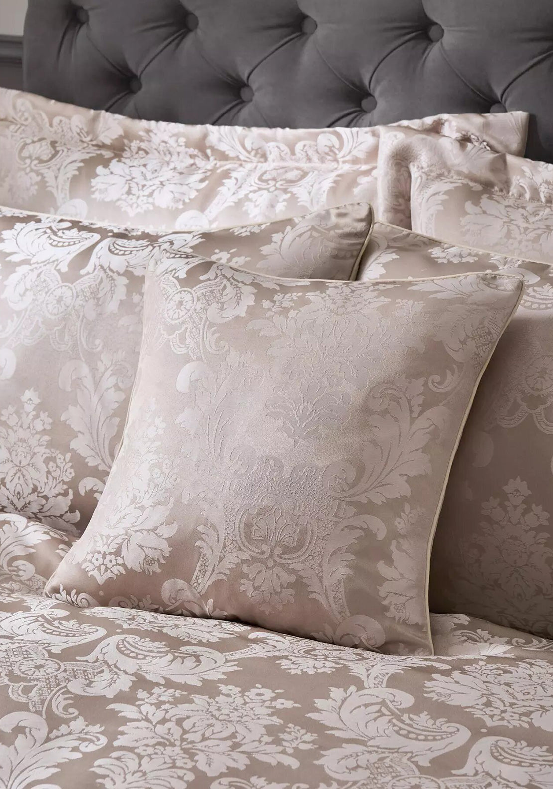 Catherine Lansfield Damask Jacquard Cushion 43x43cm, Champagne