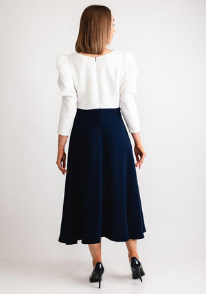 Claudia C Albinon Fit & Flare Dress, White & Navy
