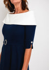 Claudia C Diana Off Shoulder A-line Midi Dress, Navy & White