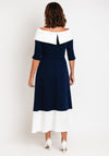 Claudia C Diana Off Shoulder A-line Midi Dress, Navy & White