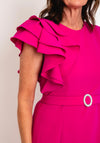Claudia C Dublin Ruffle Shoulder Midi Dress, Magenta