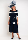 Claudia C Sylvia Embellished Bow Waist Midi A-line Dress, Navy