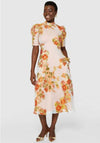Closet Jacquard Floral High Neck A-line Dress, Orange
