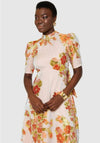 Closet Jacquard Floral High Neck A-line Dress, Orange