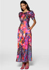 Closet Metallic Jacquard V Back Long Dress, Purple Multi