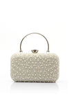 Zen Collection Pearl Cresent Handle Clutch Bag, Silver