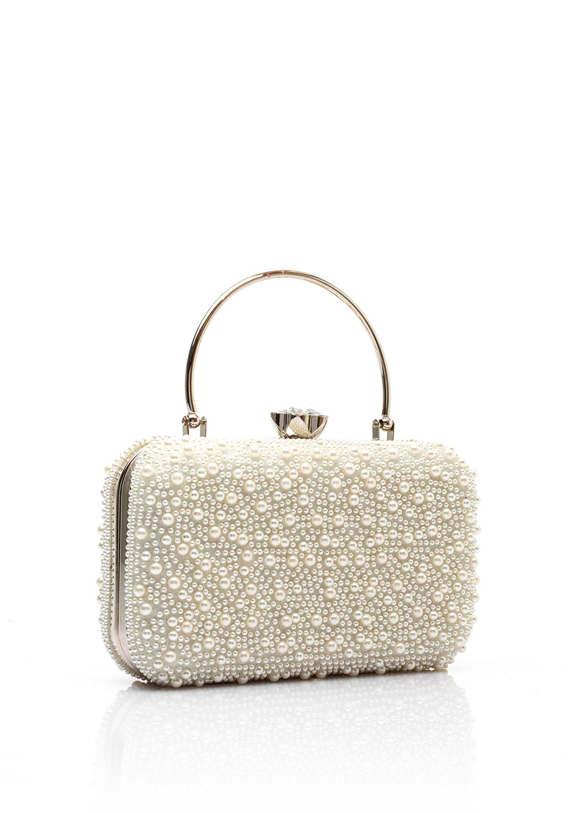 Zen Collection Pearl Cresent Handle Clutch Bag, Silver