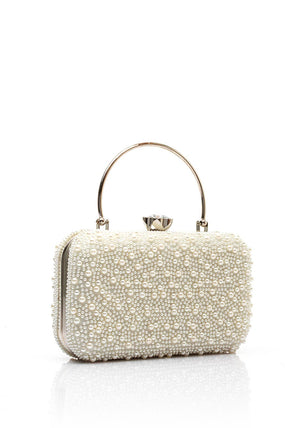 Zen Collection Pearl Cresent Handle Clutch Bag, Silver
