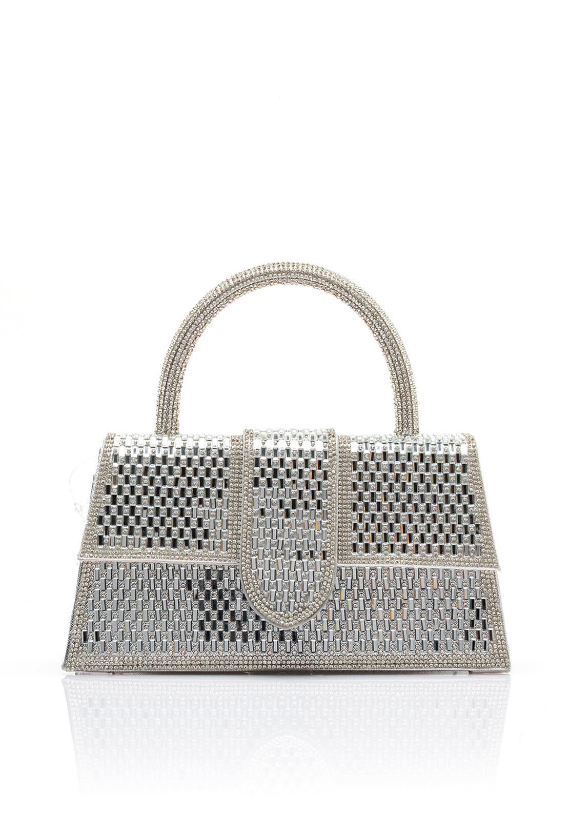 Zen Collection Diamante Encrusted Mini Grab Clutch Bag, Silver
