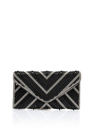 Zen Collection Diamante Pearl Envelope Clutch Bag, Black