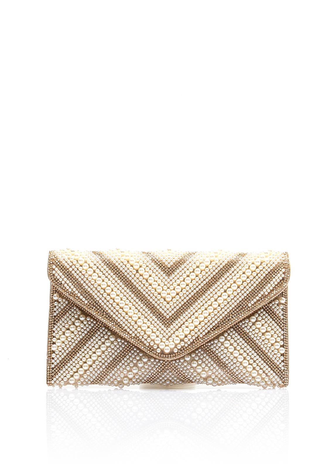 Zen Collection Diamante Pearl Envelope Clutch Bag, Gold