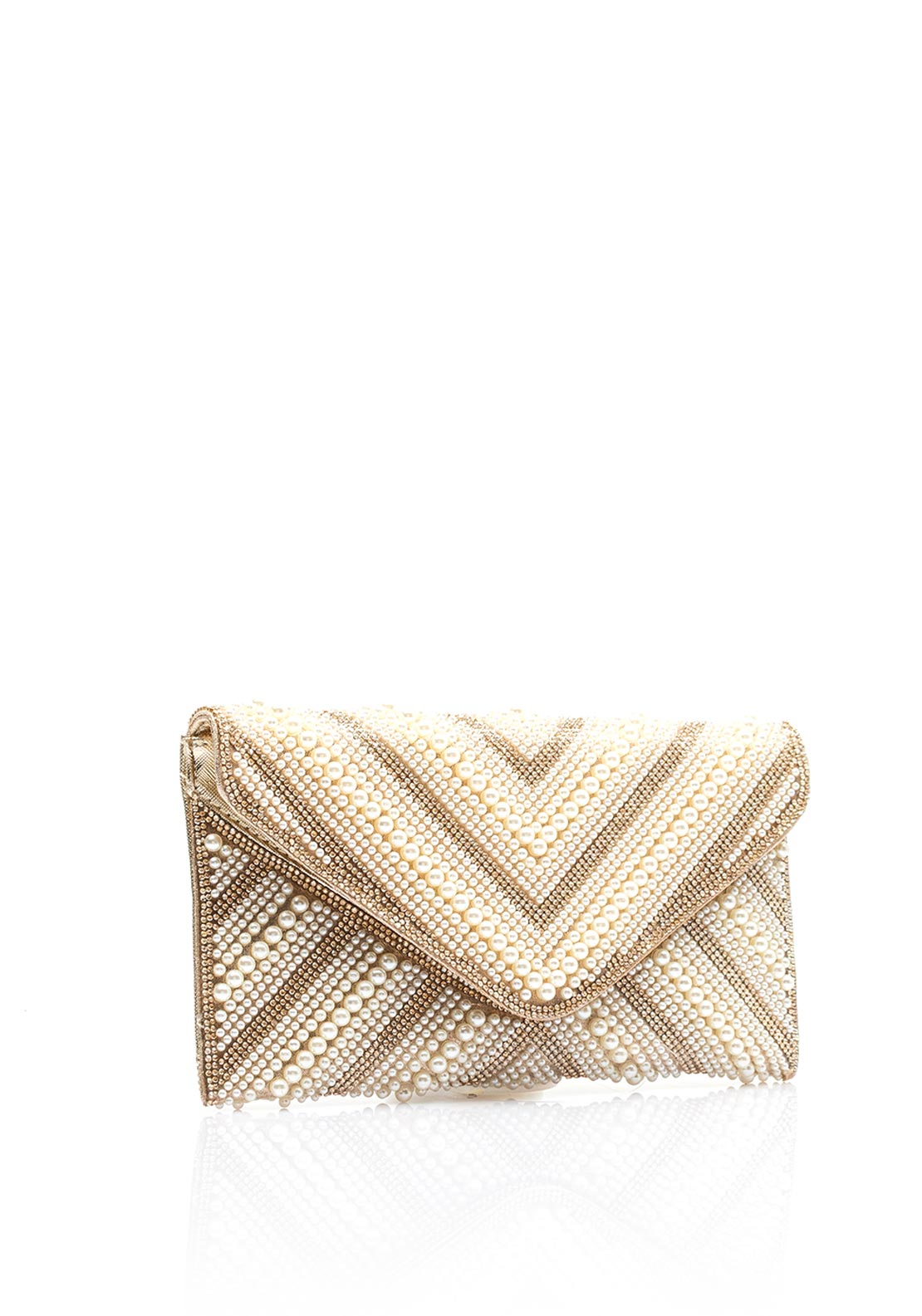 Zen Collection Diamante Pearl Envelope Clutch Bag, Gold