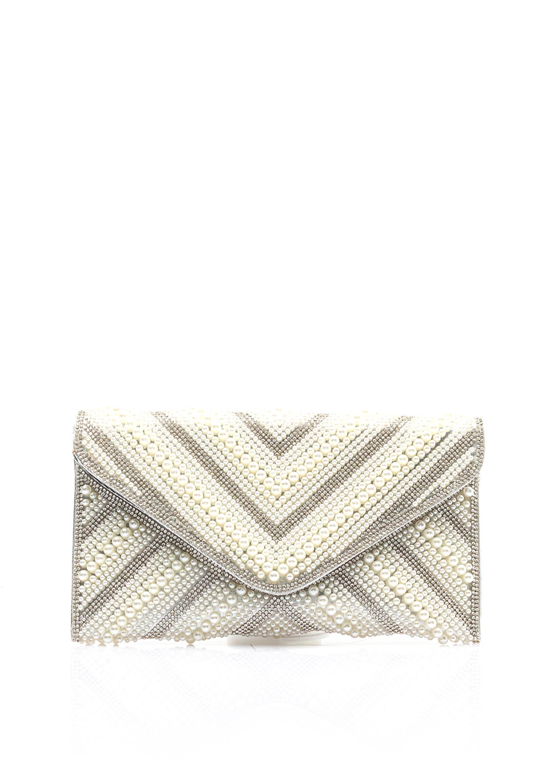 Zen Collection Diamante Pearl Envelope Clutch Bag, Silver