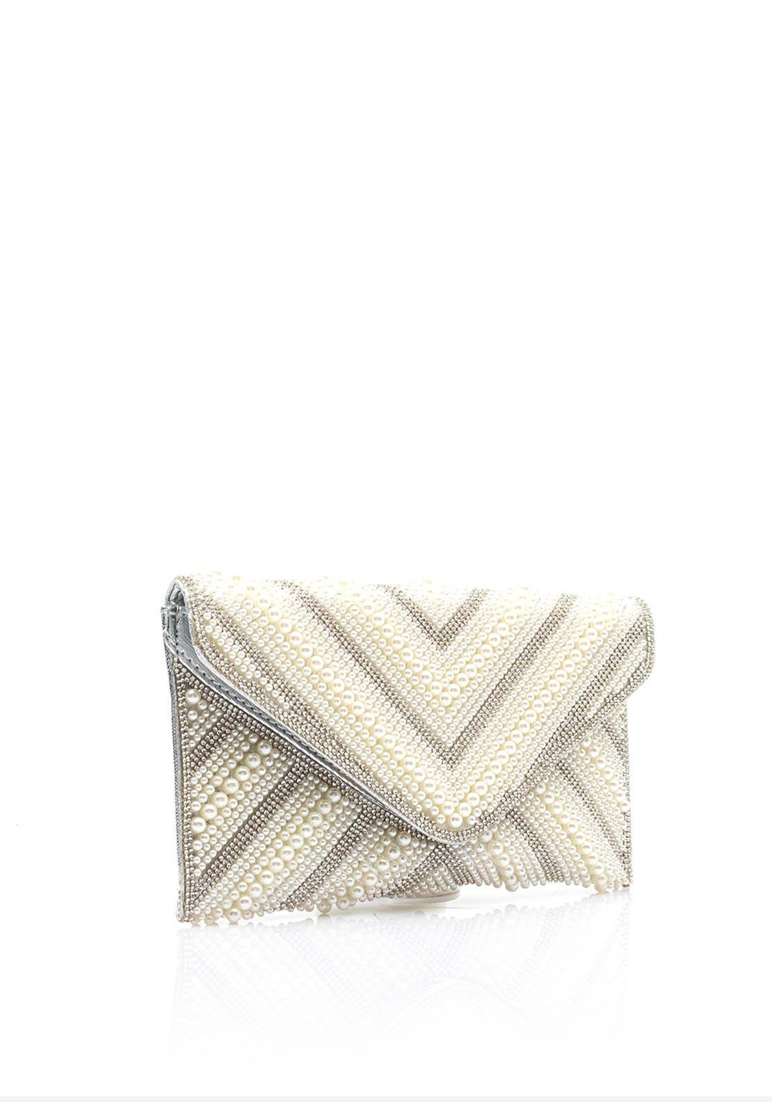 Zen Collection Diamante Pearl Envelope Clutch Bag, Silver