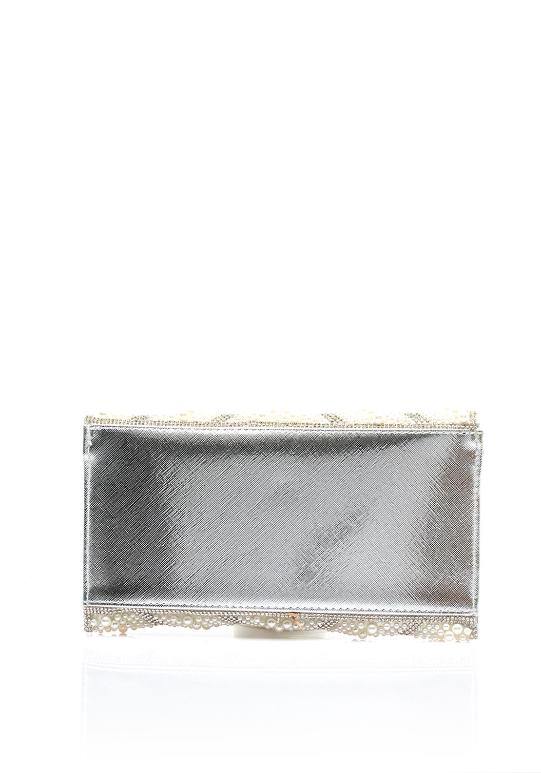 Zen Collection Diamante Pearl Envelope Clutch Bag, Silver