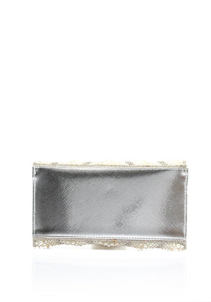 Zen Collection Diamante Pearl Envelope Clutch Bag, Silver