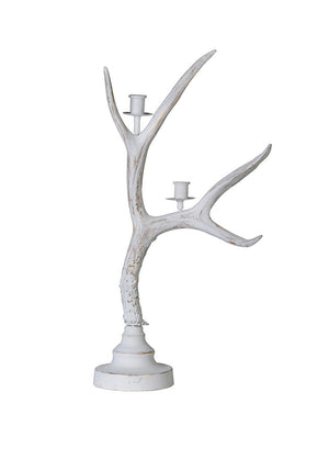 Whitewash Antler Candle Holder, White