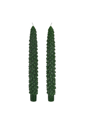 Set of 2 Christmas Tree Dinner Candles, Emerald Green