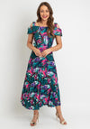 Coco Doll Floral Print Pleated Midi Dress, Green Multi