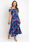 Coco Doll Floral Print Pleated Midi Dress, Royal Blue & Orange