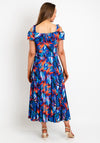 Coco Doll Floral Print Pleated Midi Dress, Royal Blue & Orange