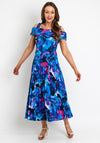 Coco Doll Floral Print Pleated Midi Dress, Royal Blue Multi