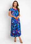 Coco Doll Floral Print Pleated Midi Dress, Royal Blue Multi