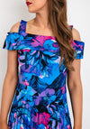 Coco Doll Floral Print Pleated Midi Dress, Royal Blue Multi