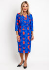 Coco Doll Pleated Chest Detail Print Midi Dress, Royal Blue