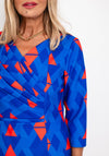 Coco Doll Pleated Chest Detail Print Midi Dress, Royal Blue
