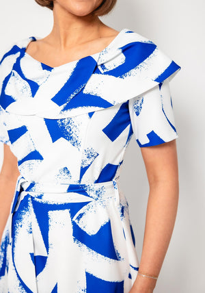 Coco Doll Gia Nala Abstract Print Dress, Blue and White