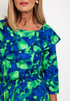 Coco Doll Hasta Soft Floral Print Midi Dress, Blue & Lime
