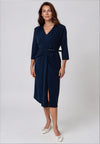 Coco Doll Jazz Belted V Neck Midi Dress, Navy