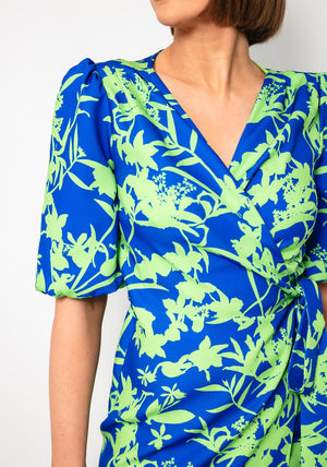 Coco Doll Laney Floral Print Wrap Dress, Blue and Green