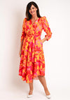 Coco Doll Ruched Sleeve Maxi Wrap Print Dress, Orange