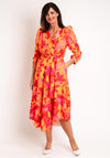Coco Doll Ruched Sleeve Maxi Wrap Print Dress, Orange