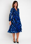 Coco Doll Tiger Pattern A-line Midi Dress, Royal Blue