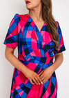 Coco Doll Toya Geometric Print Midi Dress, Pink & Blue