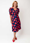 Coco Doll Veder Dot Print Belted Aline Dress, Navy and Red
