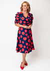 Coco Doll Veder Dot Print Belted Aline Dress, Navy and Red