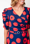 Coco Doll Veder Dot Print Belted Aline Dress, Navy and Red