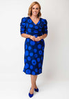 Coco Doll Veder Dot Print Belted Aline Dress, Navy and Blue