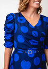 Coco Doll Veder Dot Print Belted Aline Dress, Navy and Blue