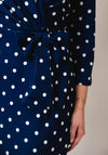 Coco Doll Terri Bow Detail Polka Dot Pencil Midi Dress, Navy