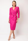Coco Doll Terri Bow Detail Polka Dot Pencil Midi Dress, Pink