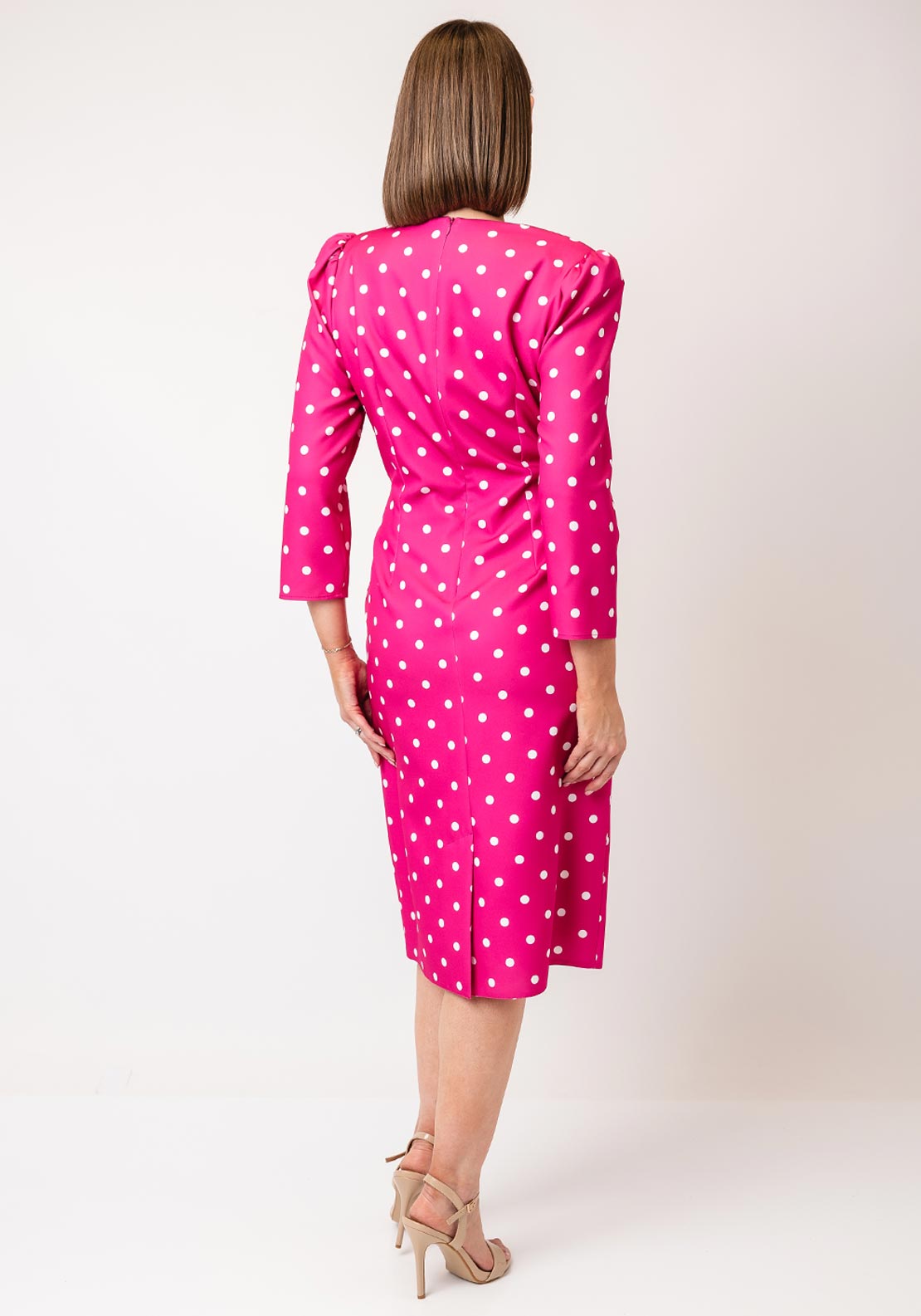 Coco Doll Terri Bow Detail Polka Dot Pencil Midi Dress, Pink