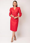 Coco Doll Terri Bow Detail Polka Dot Pencil Midi Dress, Red
