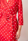 Coco Doll Terri Bow Detail Polka Dot Pencil Midi Dress, Red